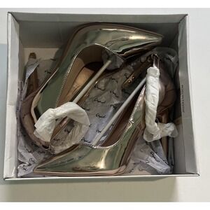 Qupid Shiny Rose Gold W/Gold Ankle Strap Stiletto Heel Sz 8 Women's New W/box